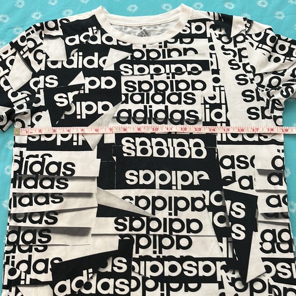 adidas Logo ALL OVER Black and White Print Tee Shirt - Picture 10 of 13